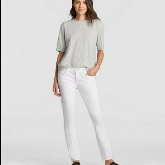 Eileen Fisher White Denim Skinny Organic Cotton Blend Straight Jean Sz 8 - Picture 1 of 13